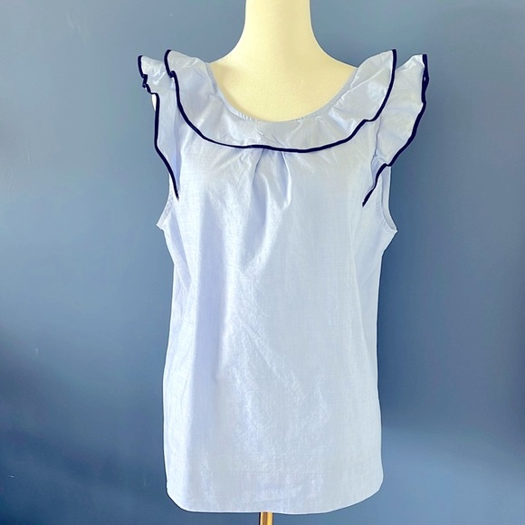 J. Crew Tops - J.Crew, ruffled 100% cotton sleeveless top,  chambray blue, navy, summer pretty,